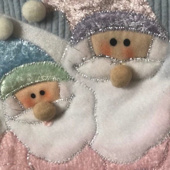 Baby's 1st Christmas Blue and White Embroidered Santa Gnomes Christmas Stocking - Picture 7 of 12